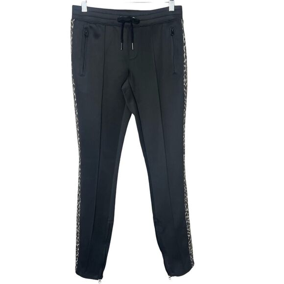 Pam & Gela Black Track Drawstring Pants with Animal Print...